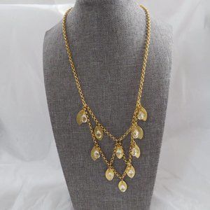 Wendy Mink Gold-tone Leaf with Clear Faceted Teardrop Accents 18.5" Necklace